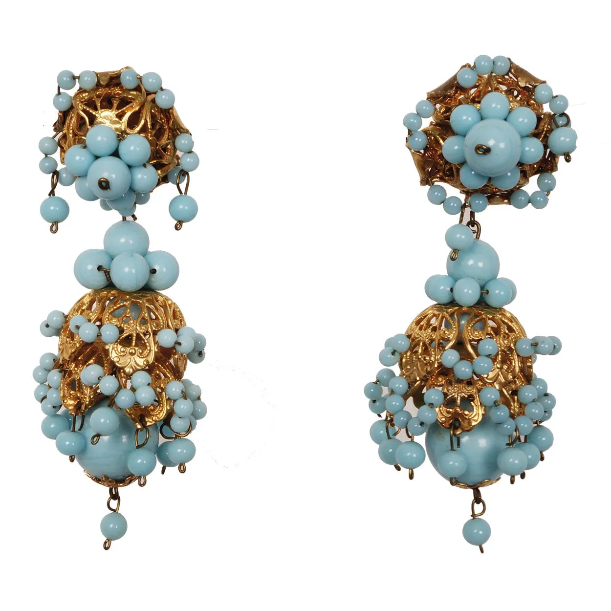 Vintage 1950s Turquoise Glass Drop Earrings