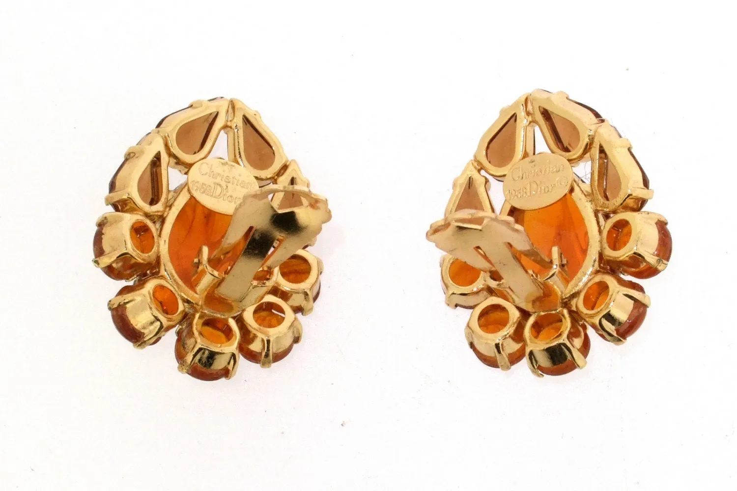 Vintage 1958 Christian Dior  Earrings Amber Crystal