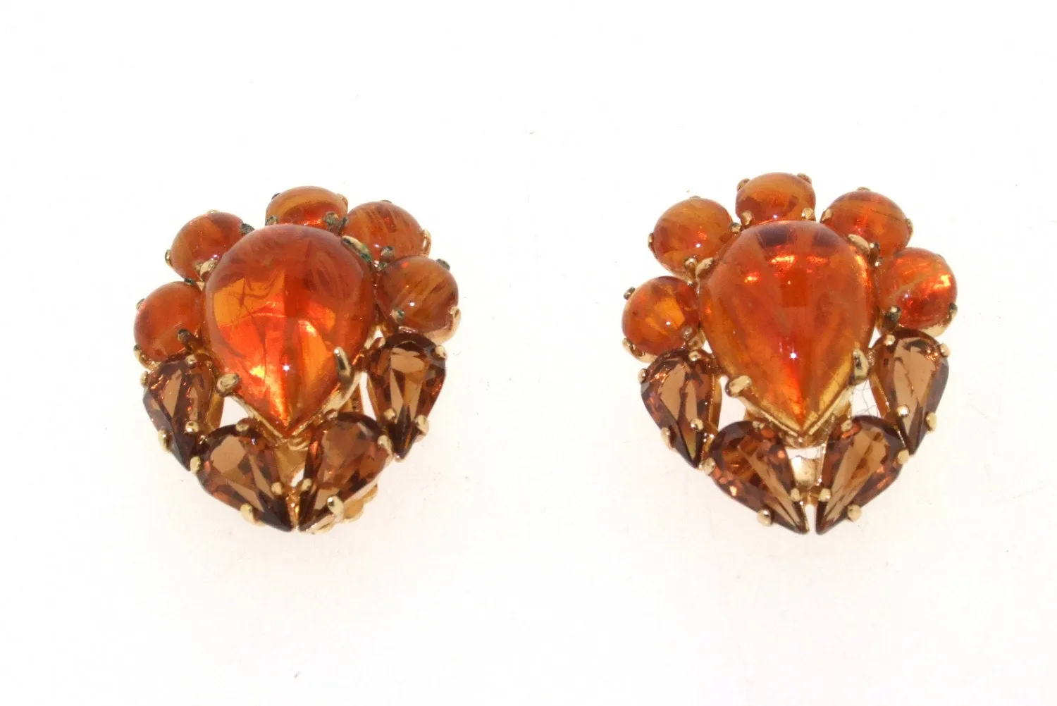 Vintage 1958 Christian Dior  Earrings Amber Crystal