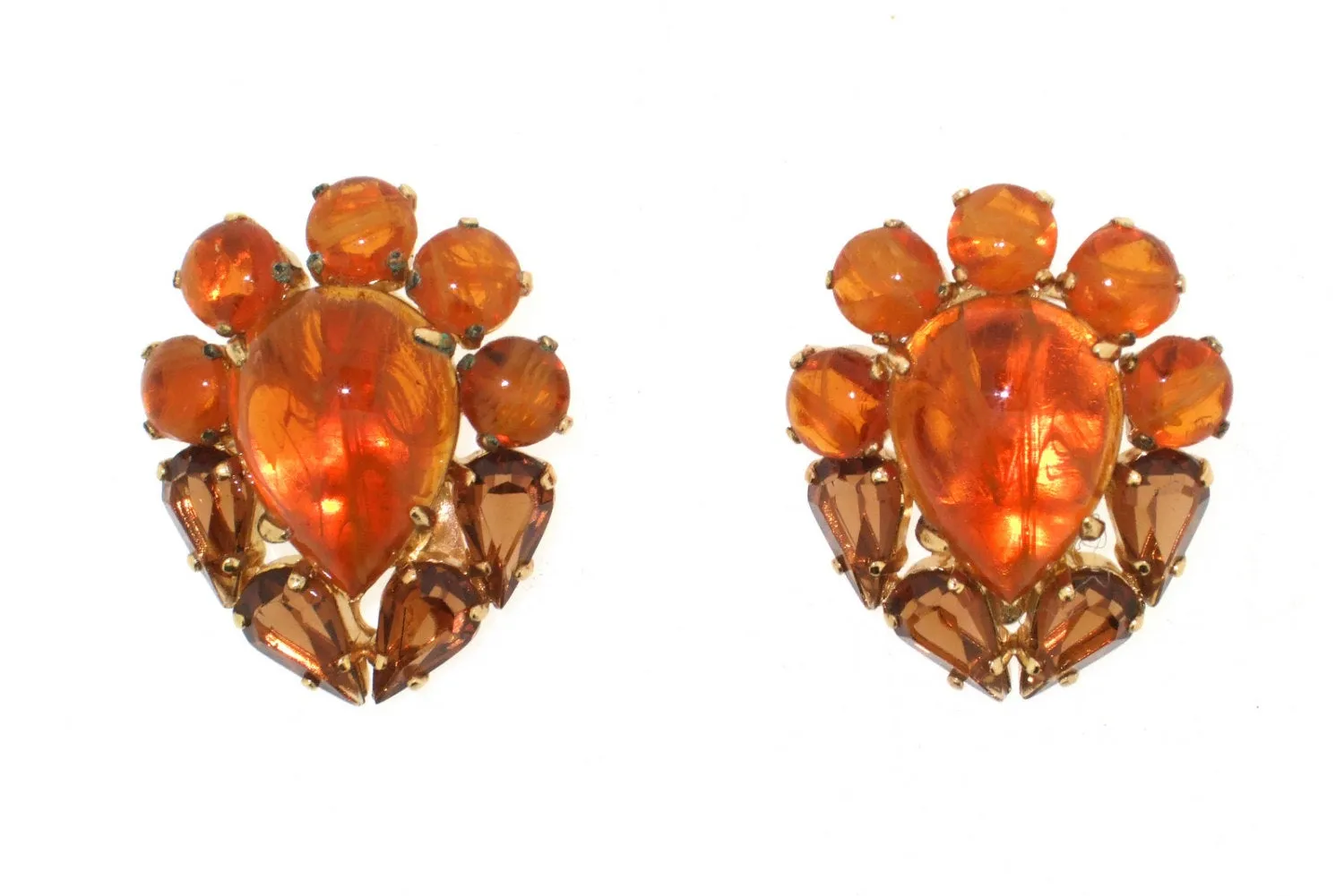 Vintage 1958 Christian Dior  Earrings Amber Crystal