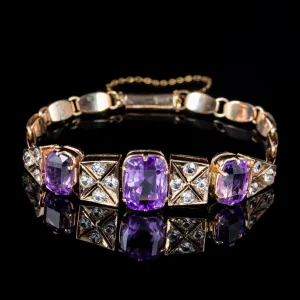 Vintage Amethyst White Sapphire Bracelet 9Ct  Rose Gold 10Ct Of Amethyst