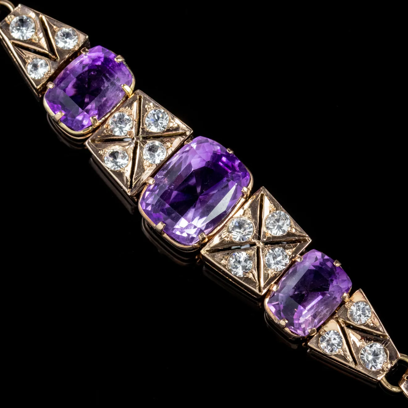 Vintage Amethyst White Sapphire Bracelet 9Ct  Rose Gold 10Ct Of Amethyst