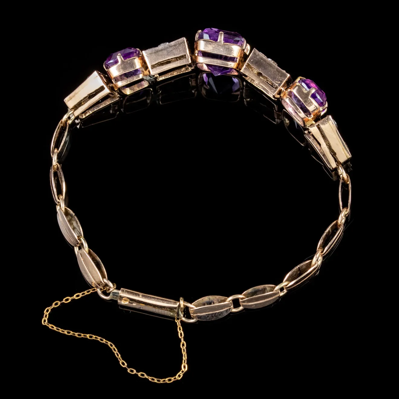 Vintage Amethyst White Sapphire Bracelet 9Ct  Rose Gold 10Ct Of Amethyst