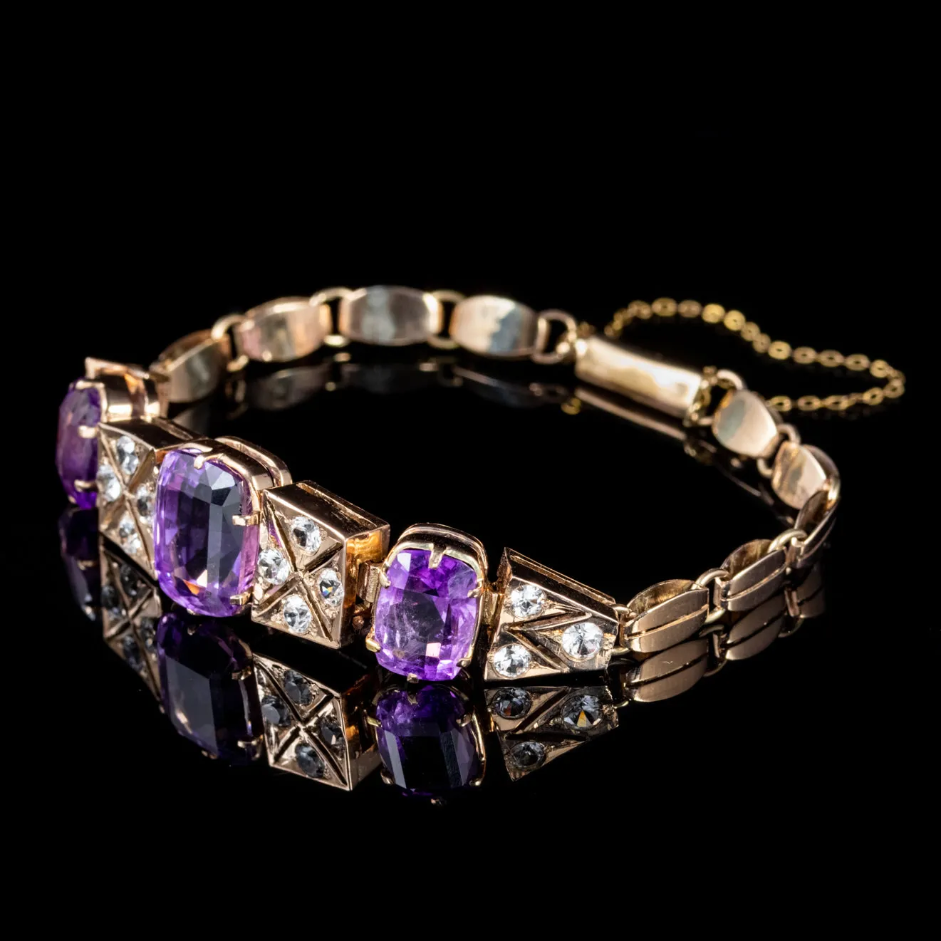 Vintage Amethyst White Sapphire Bracelet 9Ct  Rose Gold 10Ct Of Amethyst