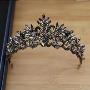 Vintage Baroque gray spiky  Dark Tiara Crown Goth Evil Queen diadem headdress