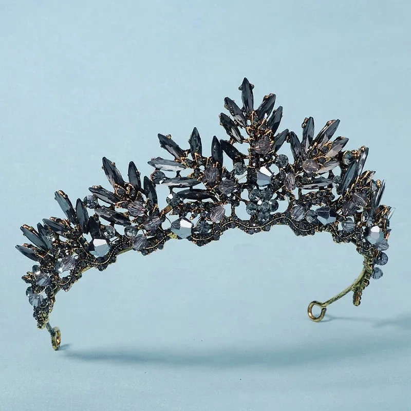 Vintage Baroque gray spiky  Dark Tiara Crown Goth Evil Queen diadem headdress