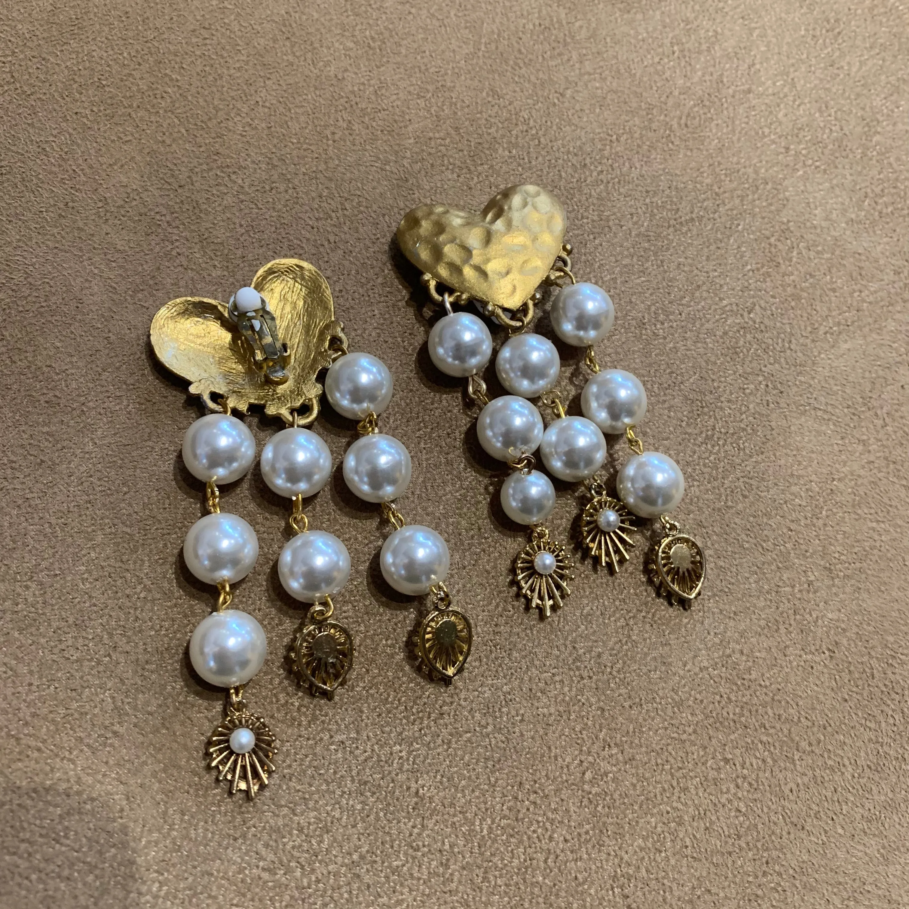 Vintage Heart pearl chandelier earrings