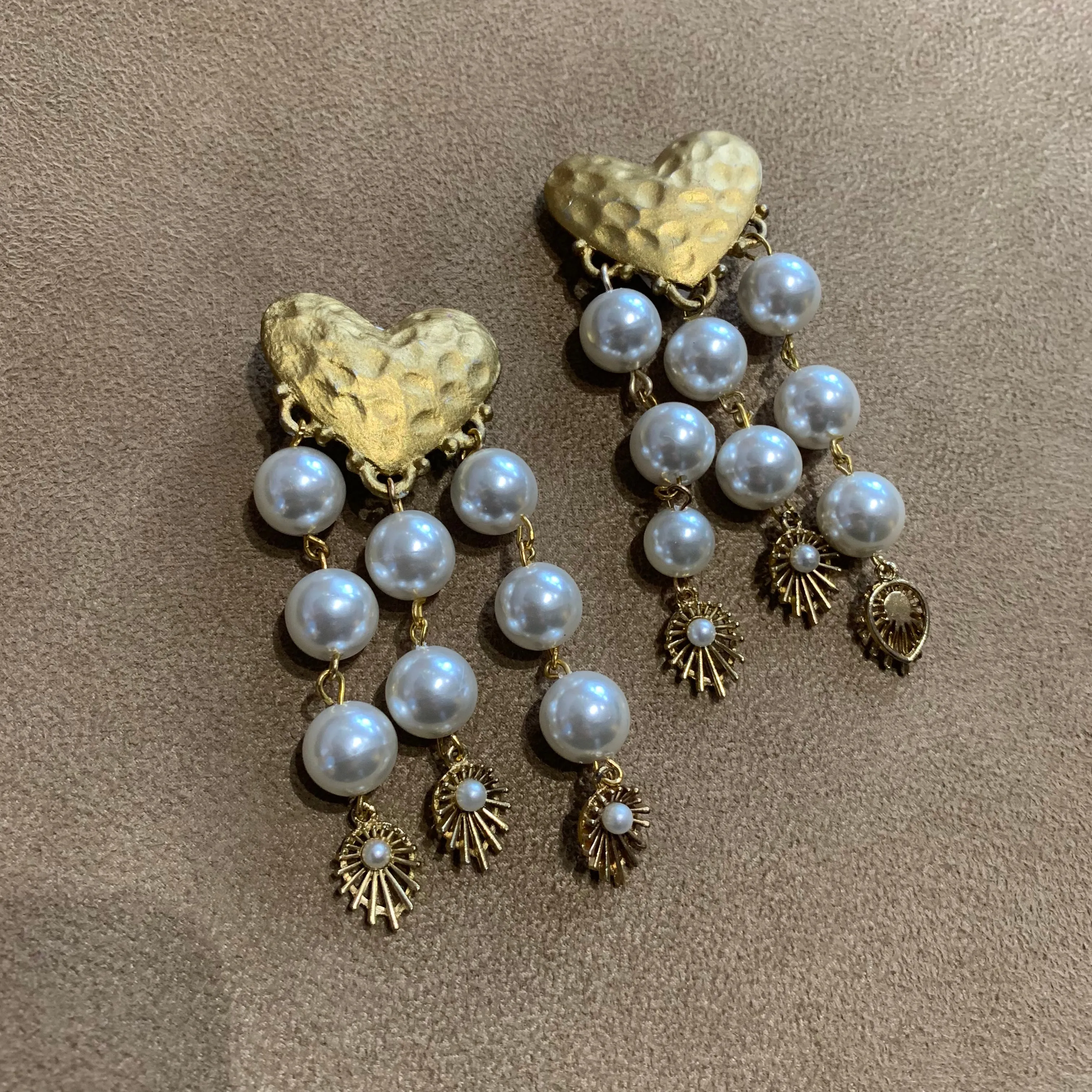 Vintage Heart pearl chandelier earrings