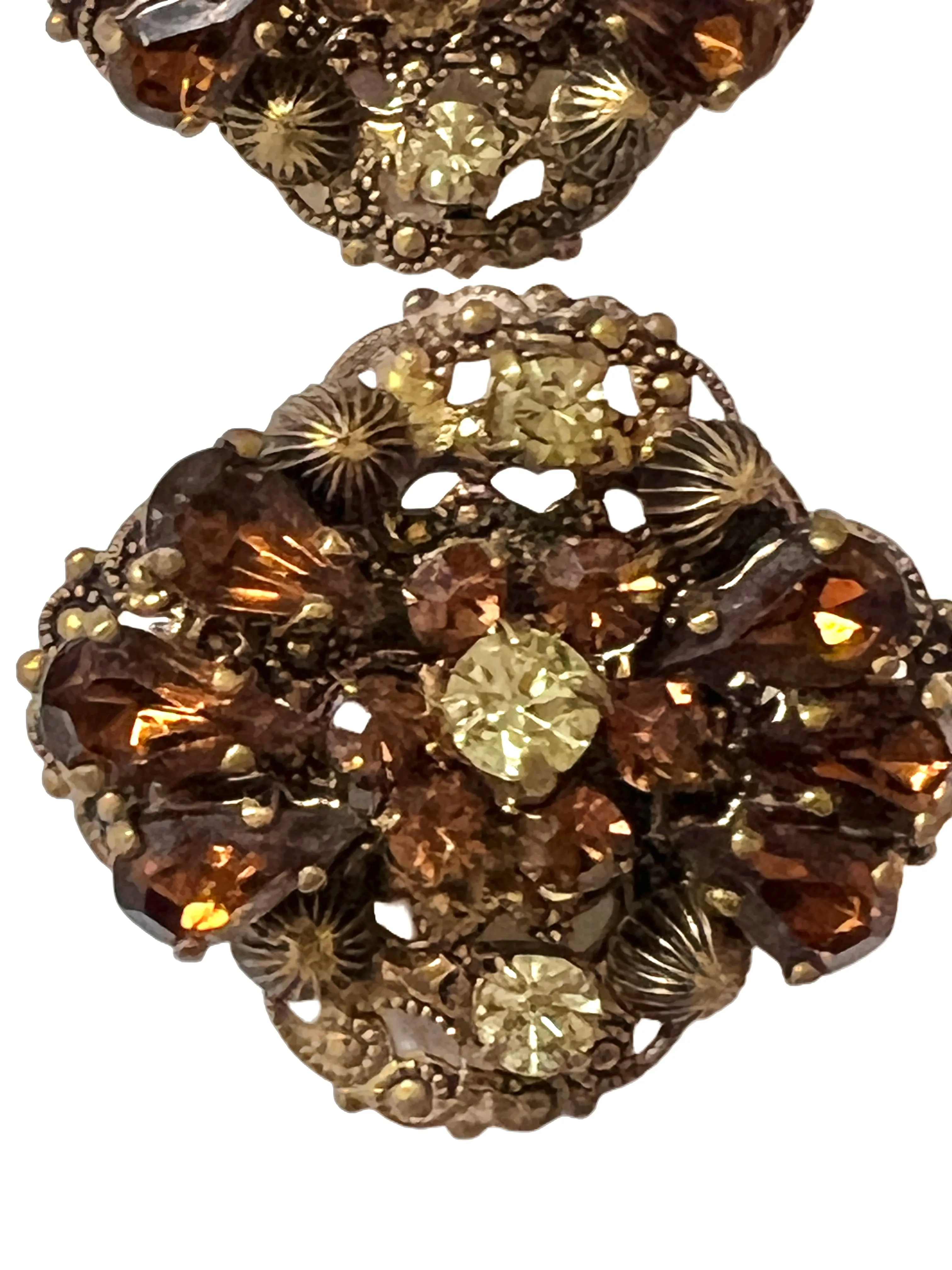 Vintage Prong Set Yellow & Amber Clip-On Earrings 1950S