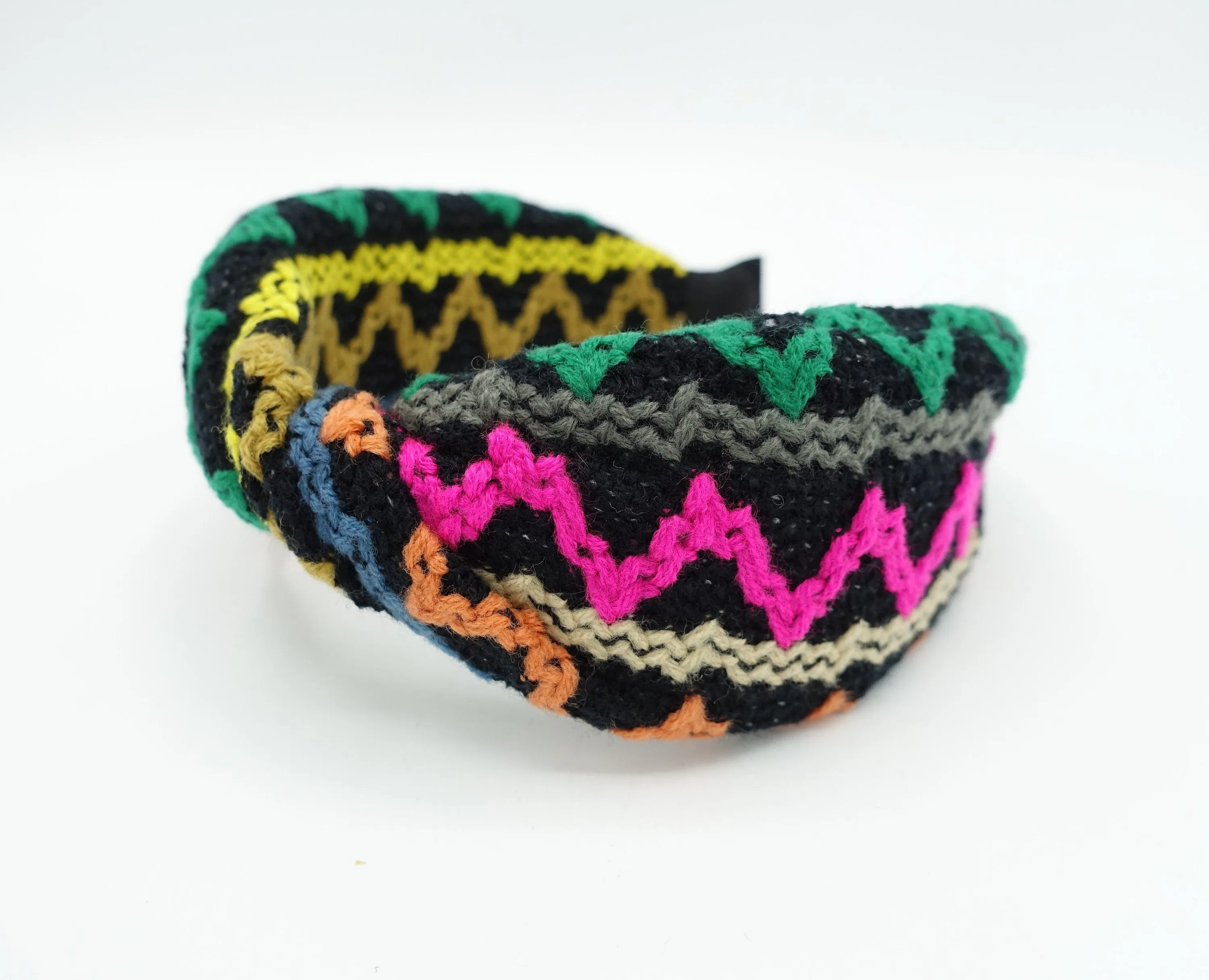 vivid knit twist headband zigzag stripe pattern hairband Winter hair accessory for women