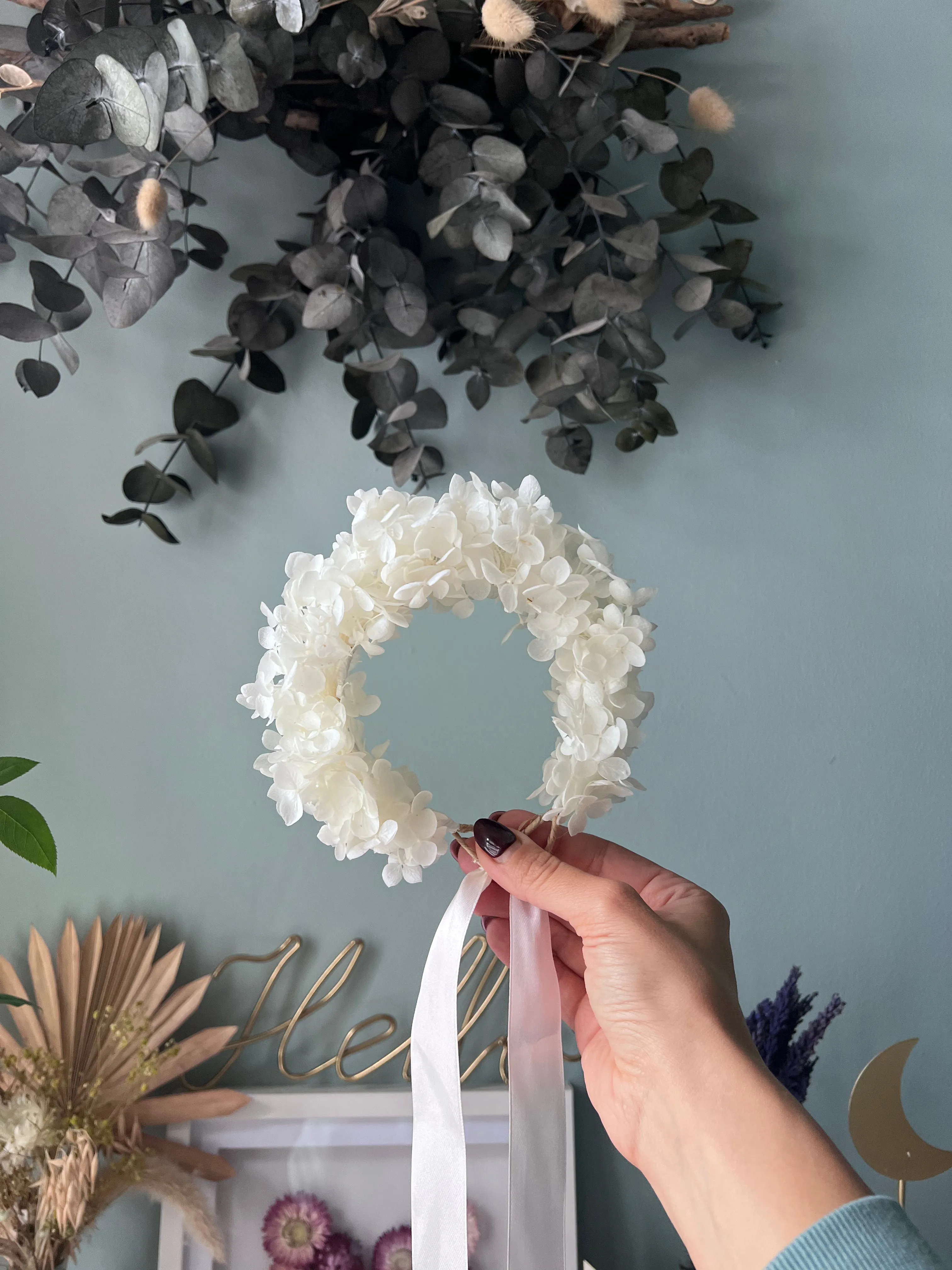 White Flower Crown Adult, Wedding Flower Girl Headband Wreath Dried Flower Tiara Hair Piece UK, Hydrangea Headband, Ivory Floral Headpiece