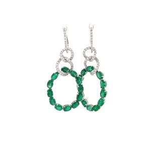 White Gold Diamond Emerald Chandelier Earrings