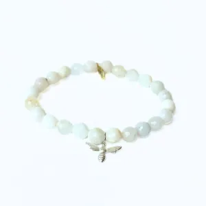 White Moonstone Bracelet | Sterling Silver Bee