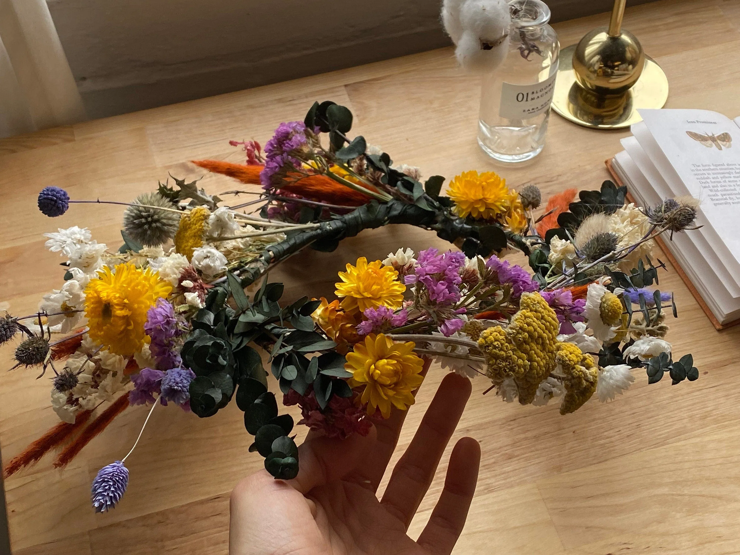 Wildflower Eucalyptus, Daisies & Scottish Thistle Dried Flower Crown / Colourful Bridal Crown / Wedding Flower Crown