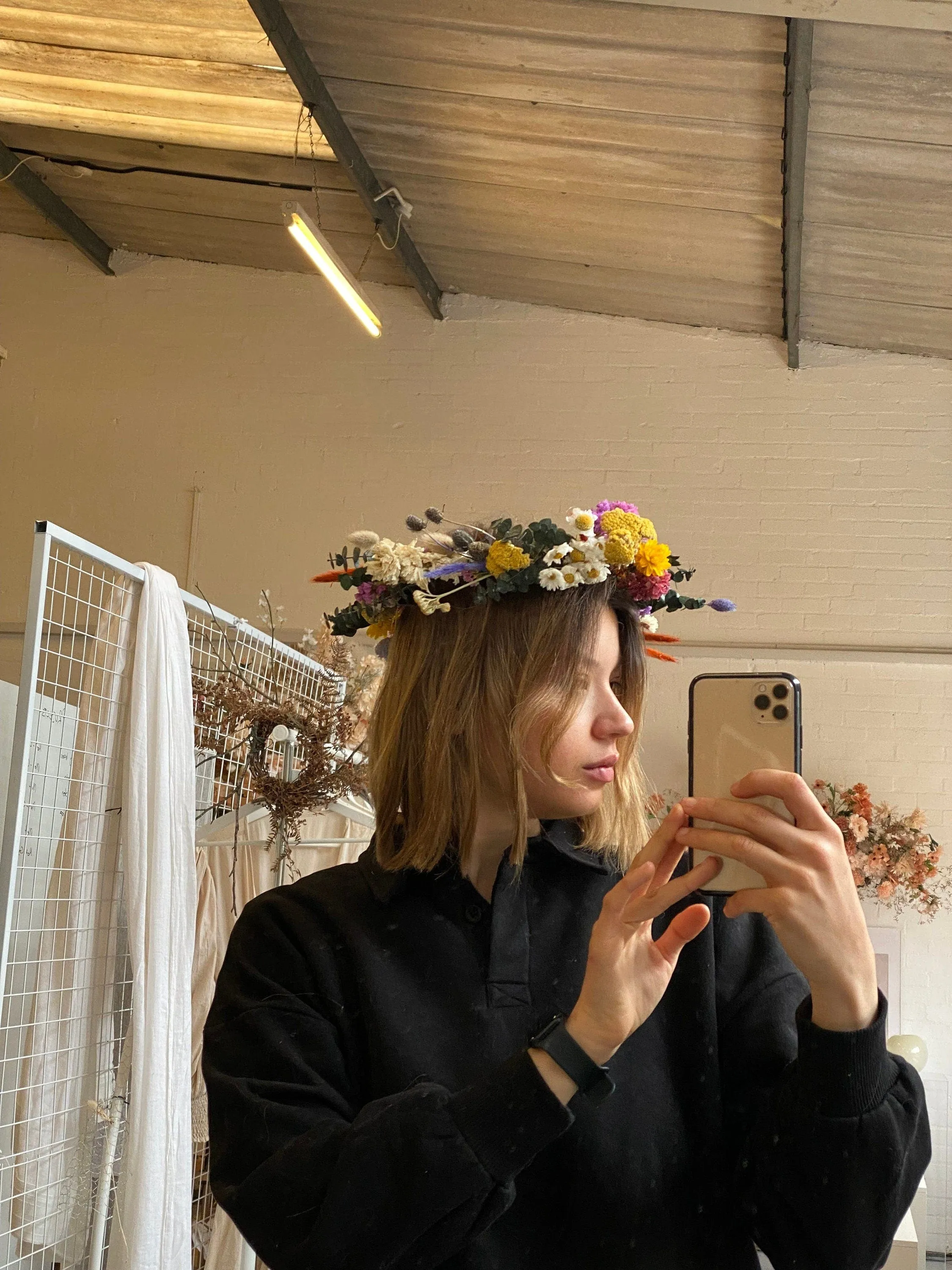 Wildflower Eucalyptus, Daisies & Scottish Thistle Dried Flower Crown / Colourful Bridal Crown / Wedding Flower Crown