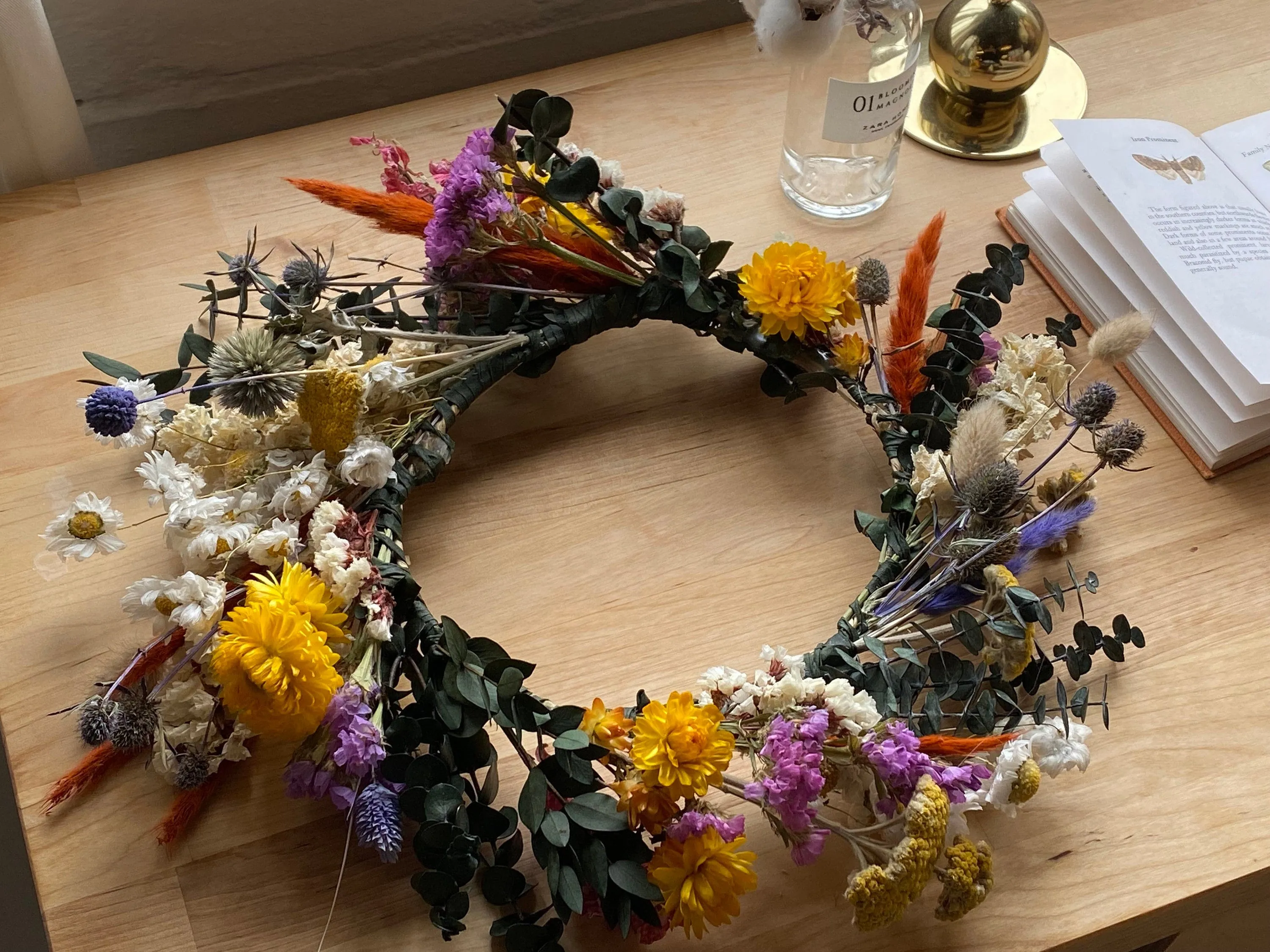 Wildflower Eucalyptus, Daisies & Scottish Thistle Dried Flower Crown / Colourful Bridal Crown / Wedding Flower Crown