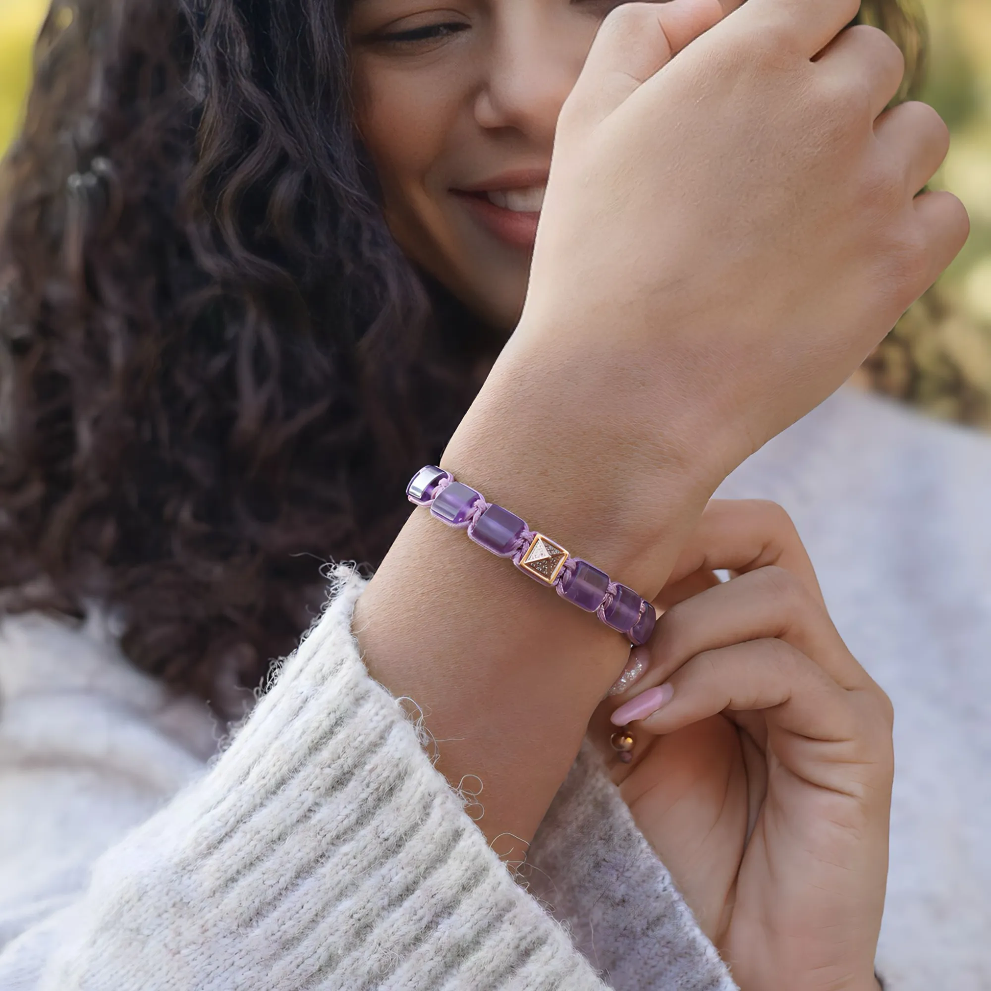 Women's AMETHYST Flat bead Bracelet