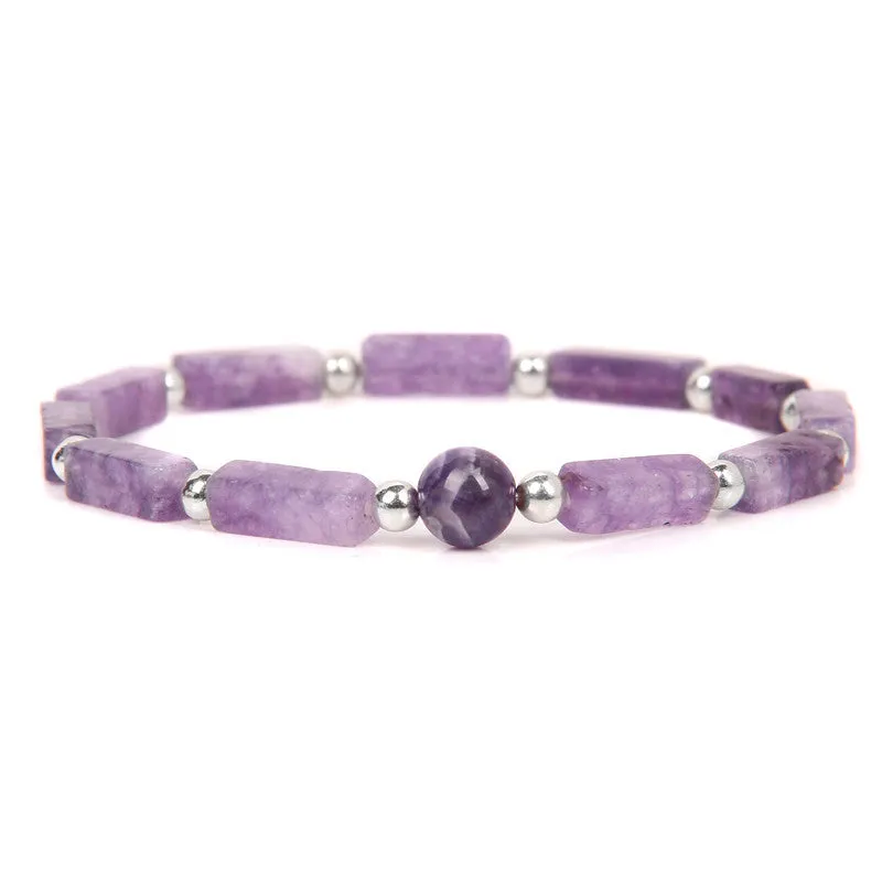 Women's Natural Amethyst Square Bead Bracelet