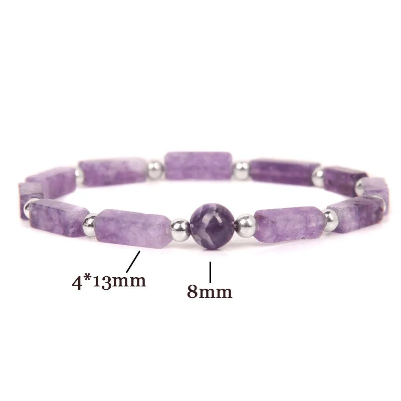 Women's Natural Amethyst Square Bead Bracelet