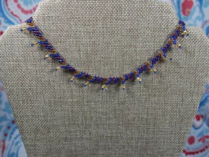 Woven Blue, Red and Gold Beaded Choker