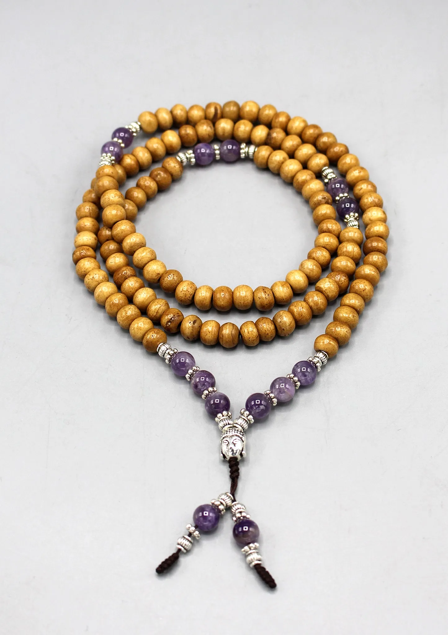 Yak Bone Mala With Amethyst Beads and Buddha Head