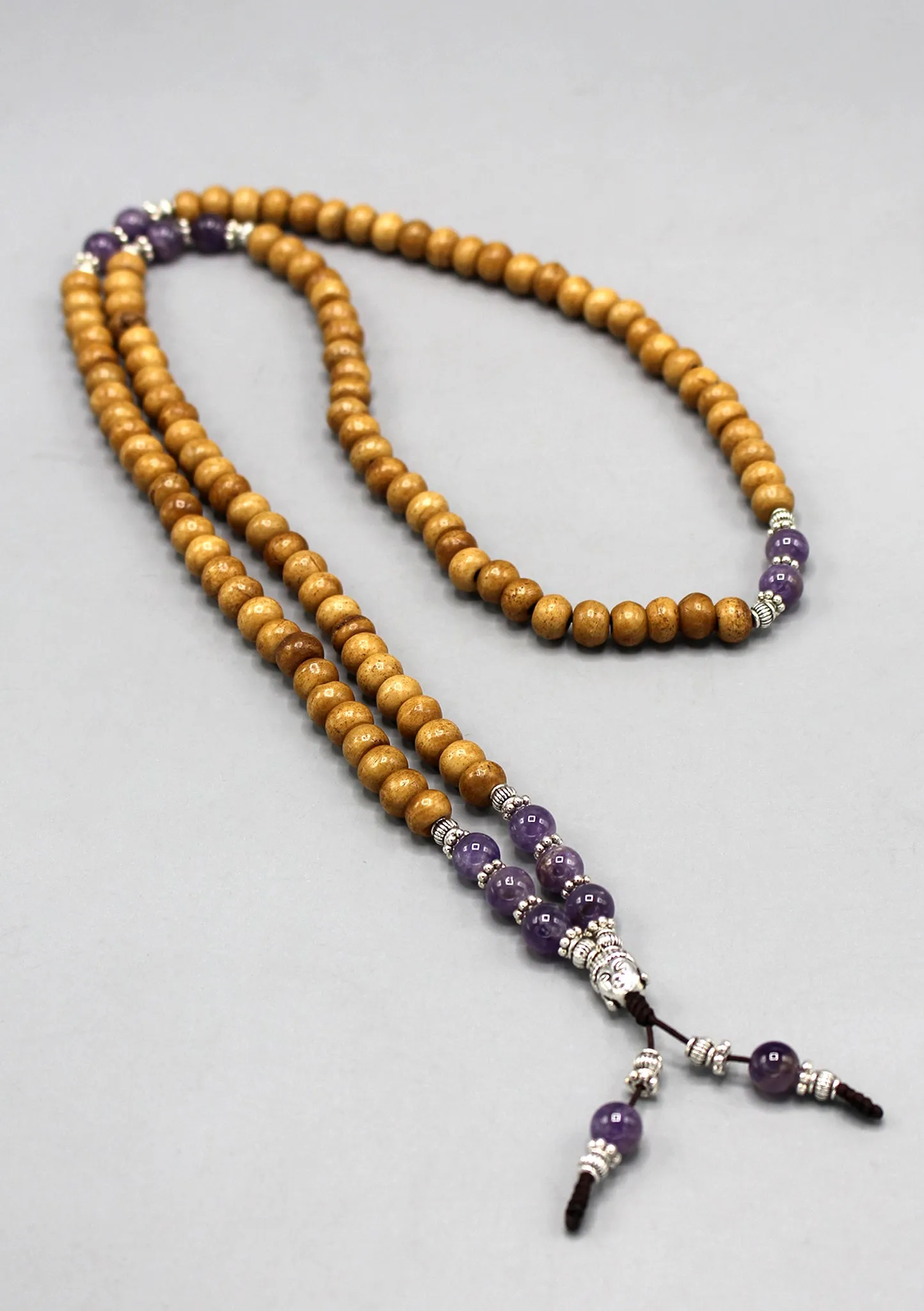 Yak Bone Mala With Amethyst Beads and Buddha Head