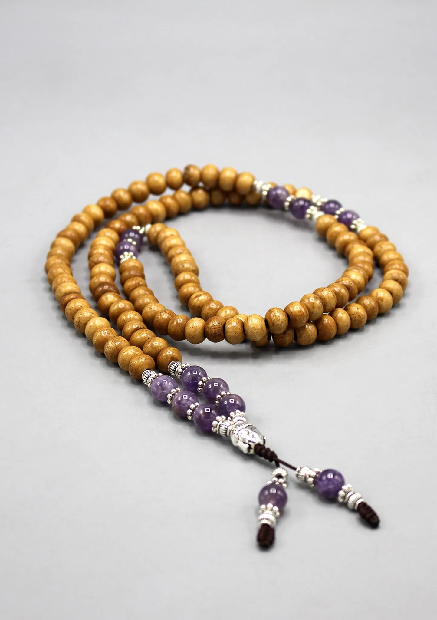 Yak Bone Mala With Amethyst Beads and Buddha Head