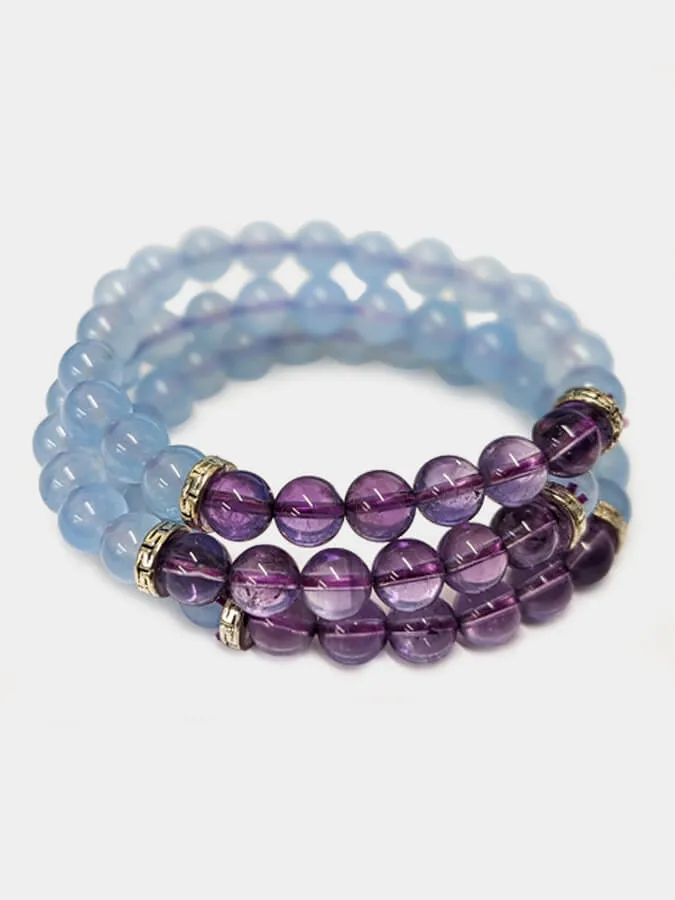 Yoga Studio Amethyst & Chalcedony Stone Mala Bead Bracelet