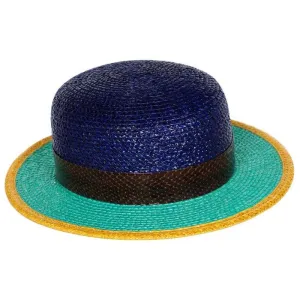 YVES SAINT LAURENT Glossy Color Block Snakeskin Trim Bowler Hat Ysl, 1990s | Size 57